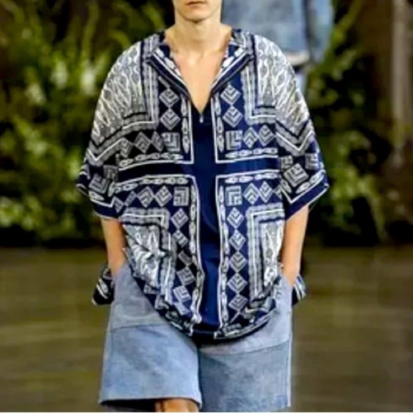 BILLY REID Mens Tribal Print Oversized Poncho Shirt S Resort Wear - Picture 1 of 13